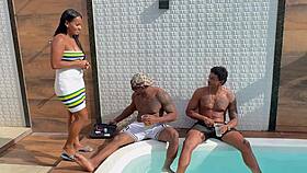 Preta enjoys time with two partners by the pool