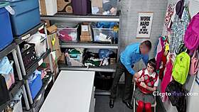 Tiny shoplifter takes on four hungry cocks
