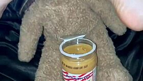 american teen rubs creamy peanut butter in virgin pussy