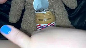 american teen rubs creamy peanut butter in virgin pussy