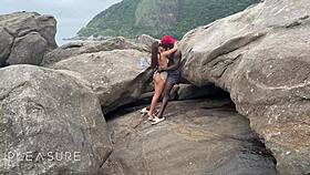 Blonde couple gets horny at beach and fucks