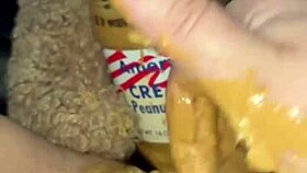 american teen rubs creamy peanut butter in virgin pussy