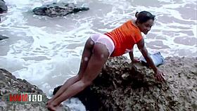 Shania enjoys interracial beach fucking