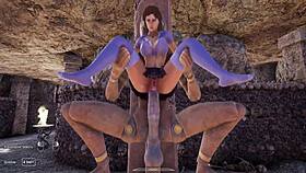 Animated figure interacts intensely with a game character