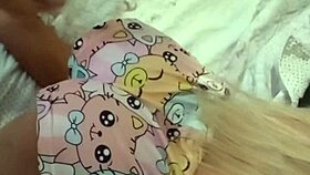 Curvy doll bends over pushing face into sweet pussy with toy