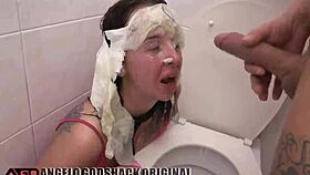 Joana endures intense double fisting on dirty toilets