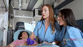 Paramedics handle patient emergency