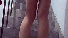 Shemale ting xuan masturbates with a vibrator inserted in the stairwell