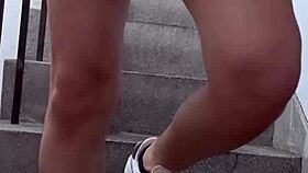 Shemale ting xuan masturbates with a vibrator inserted in the stairwell