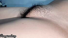 chubby filipina wife shows her hairy pussy up close