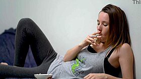 brunette babe smoking and teasing