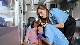 Paramedics handle patient emergency