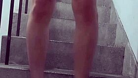 Shemale ting xuan masturbates with a vibrator inserted in the stairwell