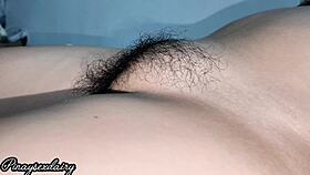chubby filipina wife shows her hairy pussy up close