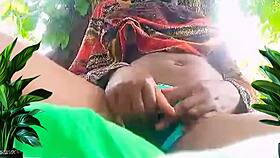 curvy woman caught fingering wet pussy outside