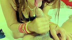 Indian wife gives spit blowjob