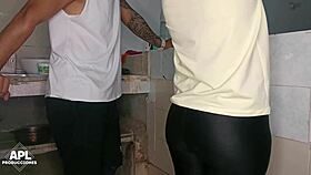 Friend gets fingered and fucked in kitchen