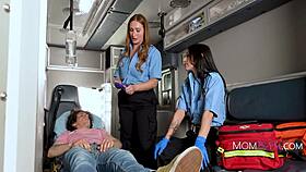 Paramedics handle patient emergency
