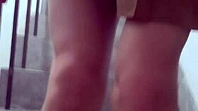 Shemale ting xuan masturbates with a vibrator inserted in the stairwell
