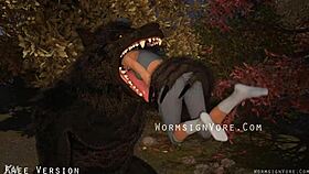 Werewolf Monster Swallows Barefoot Waitress Cock!