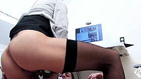 Mature blonde secretary handles two horny coworkers with sloppy blowjobs