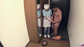 japanese delivery girl gets tricked into rough creampie roleplay by older guy